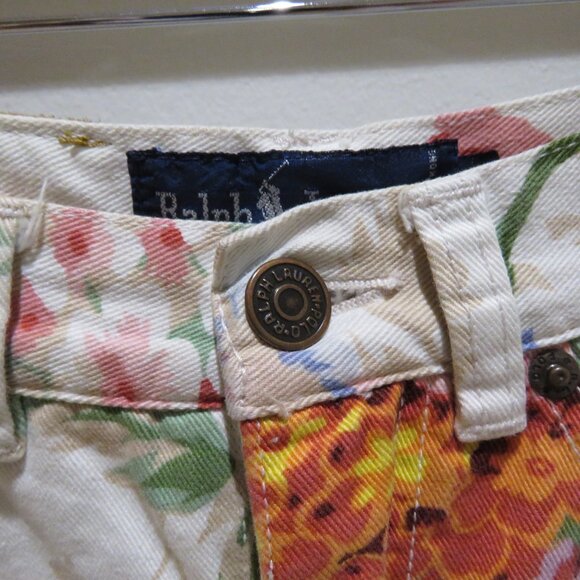 VINTAGE RALPH LAUREN Floral Midi Pencil Skirt in White Denim Preppy Cottagecore - Picture 8 of 16